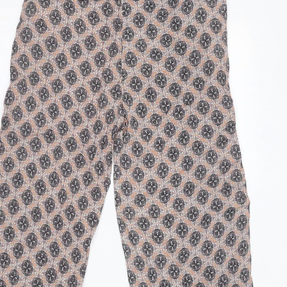 H&M Womens Beige Geometric Viscose Trousers Size 4 L27 in Regular