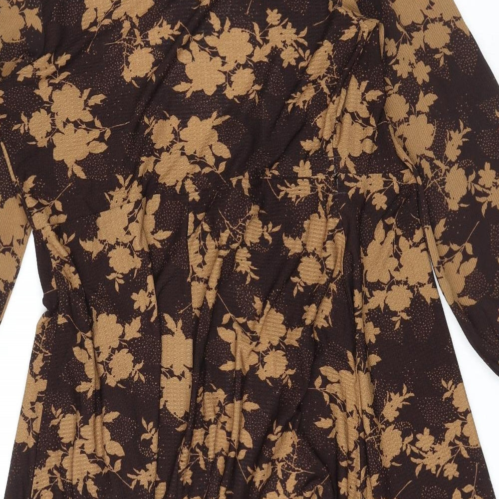 Next Womens Brown V-Neck Floral Polyester Cardigan Jumper Size 14
