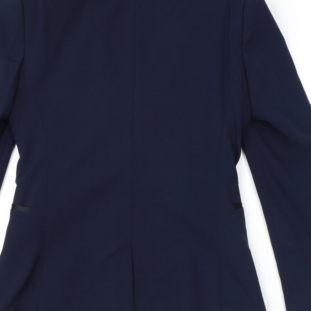 Brand and care label for ASOS men’s blue polyester jacket blazer, size 38, regular