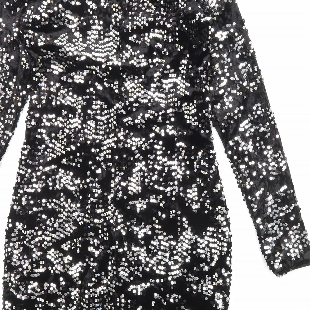 Divided by H&M Womens Black Polyester Bodycon Size 8 Boat Neck Pullover