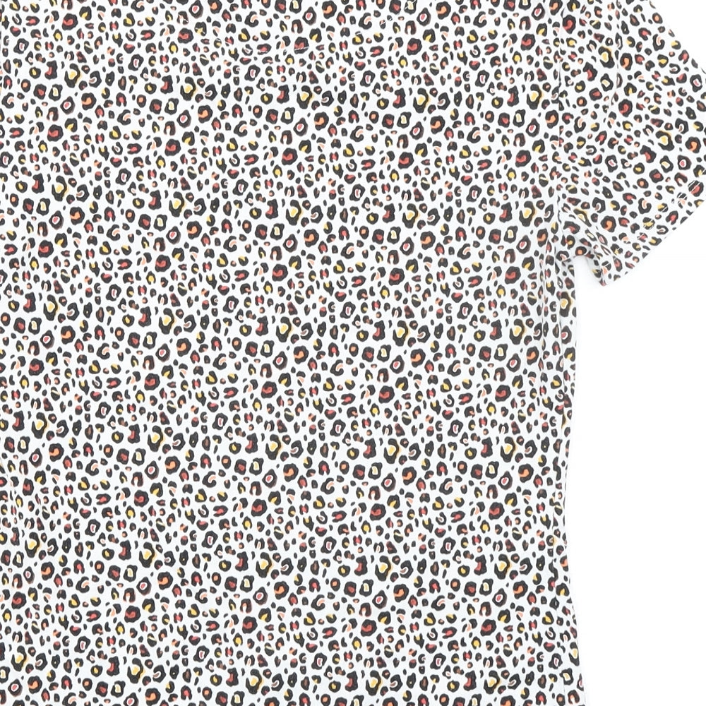 Marks & Spencer Womens Multicoloured Animal Print Cotton Basic T-Shirt Size 8 Round Neck - Leopard Print