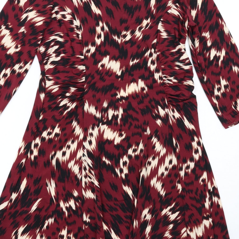 Wallis Womens Red Geometric Polyamide A-Line Size 12 Round Neck Button