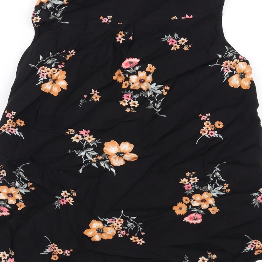 H&M Womens Black Floral Viscose Basic Button-Up Size 4 Collared