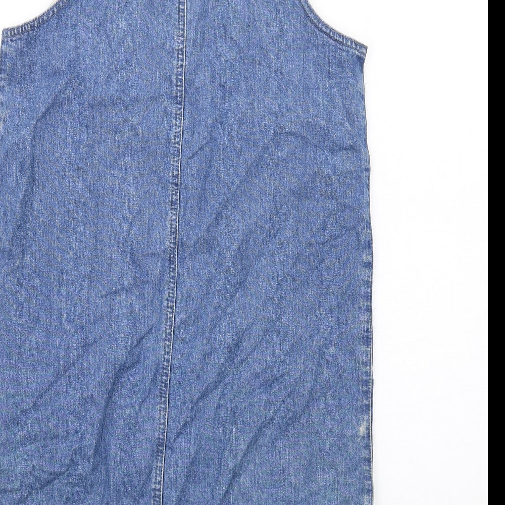 Topshop Womens Blue Cotton Pinafore/Dungaree Dress Size 8 V-Neck Zip