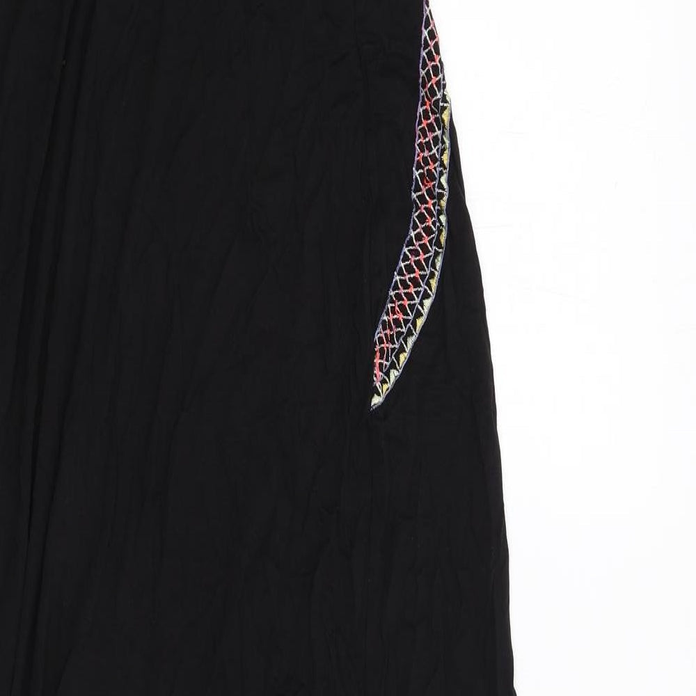 Topshop Womens Black Geometric Viscose Maxi Size 6 Square Neck Button