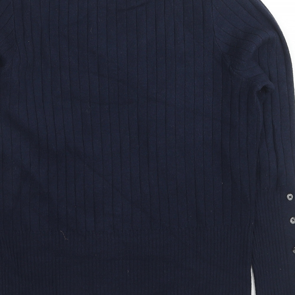 Marks & Spencer Womens Blue High Neck Viscose Pullover Jumper Size 16