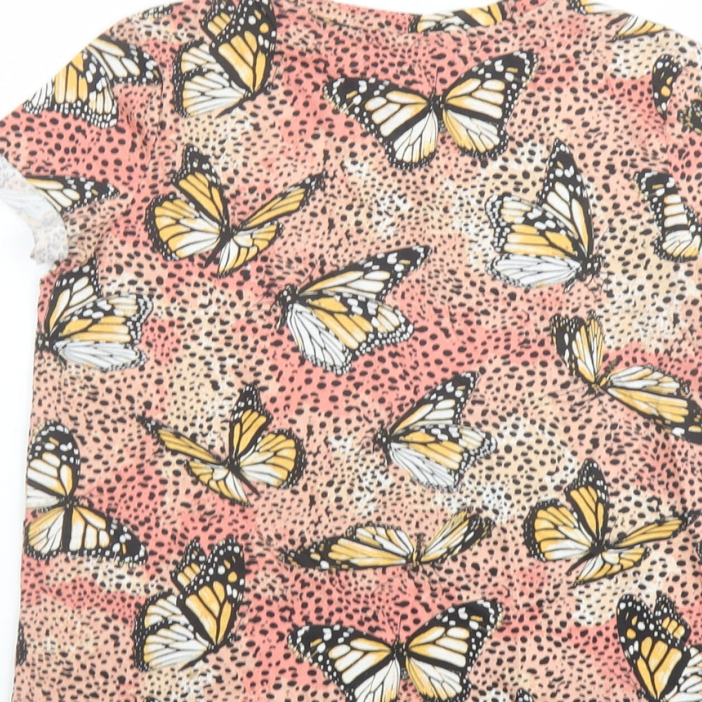 Bershka Womens Multicoloured Geometric Cotton Basic T-Shirt Size XS Crew Neck - Butterfly Pattern