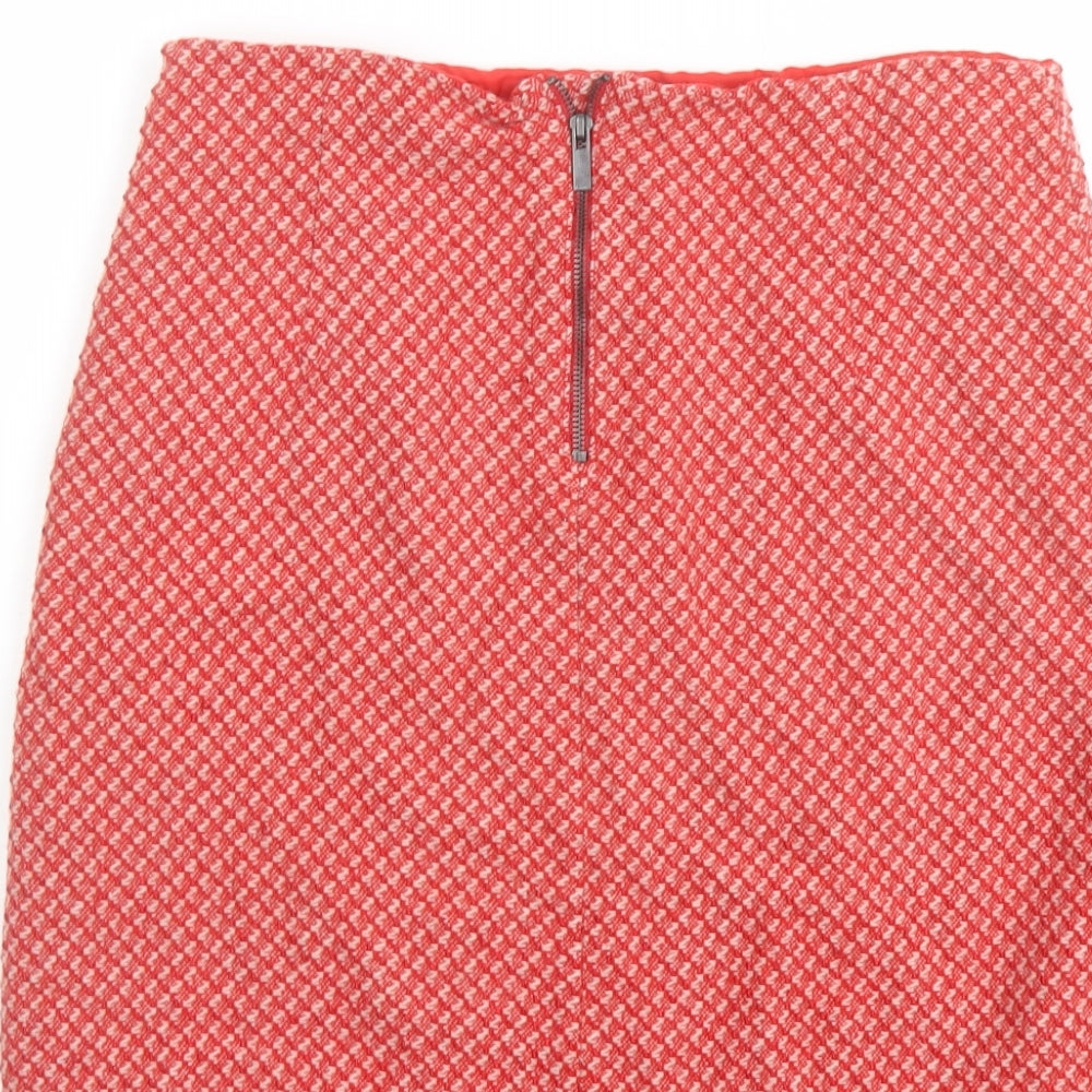 Marks & Spencer Womens Red Geometric Wool A-Line Skirt Size 10 Zip