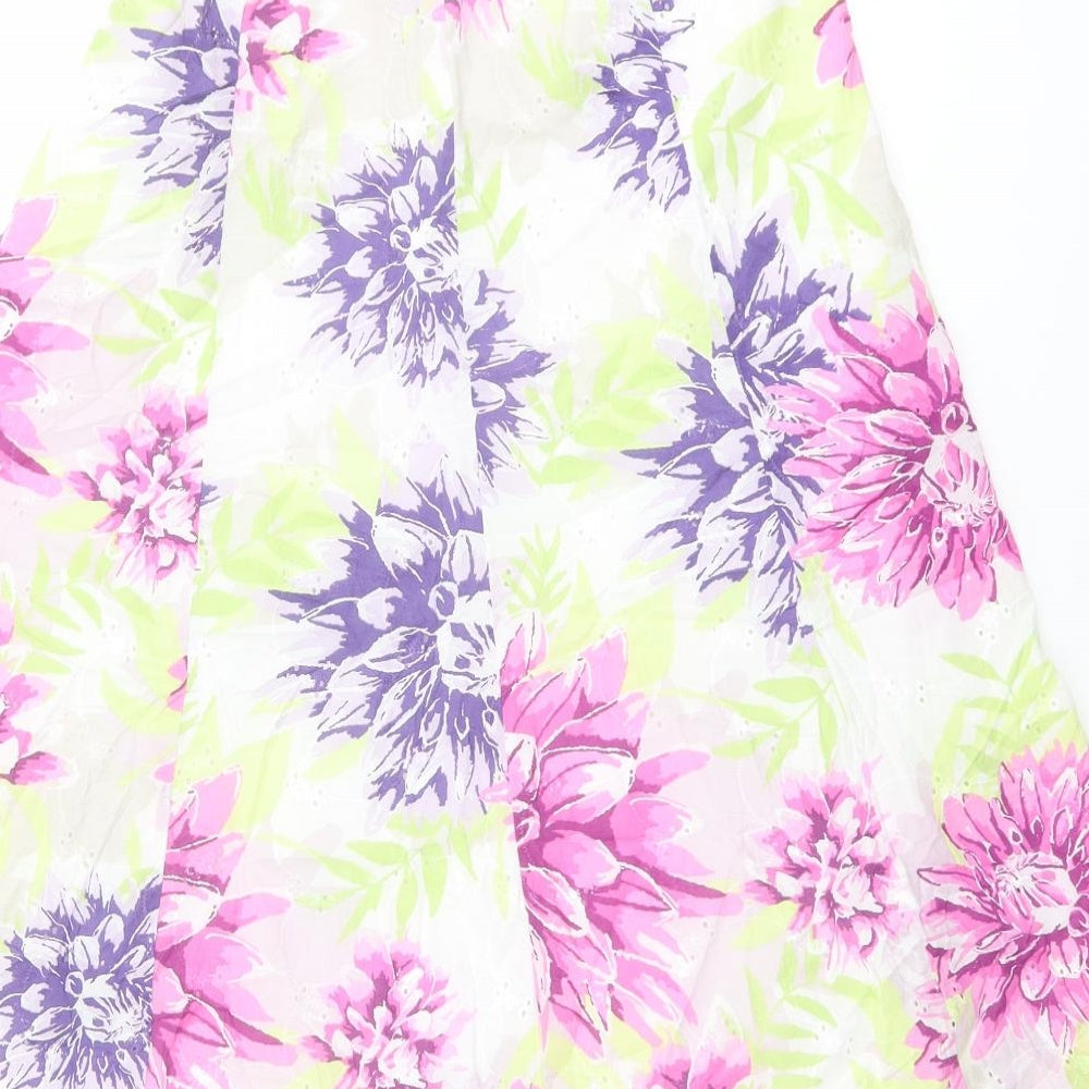 Marks & Spencer Womens Multicoloured Floral Cotton Swing Skirt Size 8 Zip
