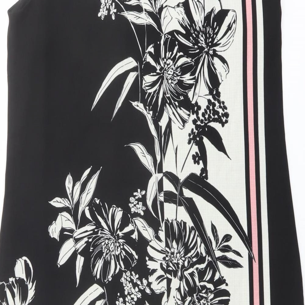 Principles Womens Black Floral Polyester Shift Size 10 Boat Neck Button