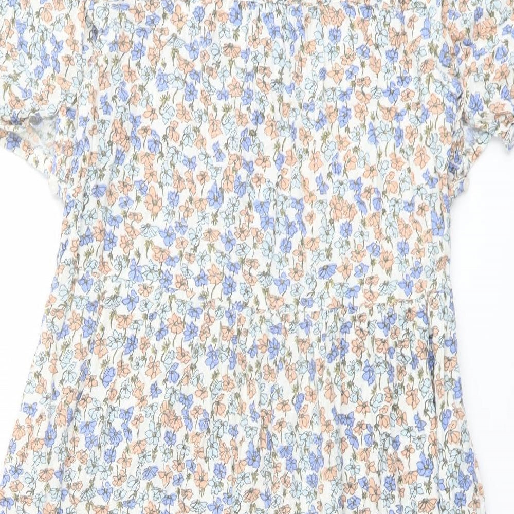 Crew Clothing Multicoloured Floral Viscose Shirt Dress Size 10 Collared Button