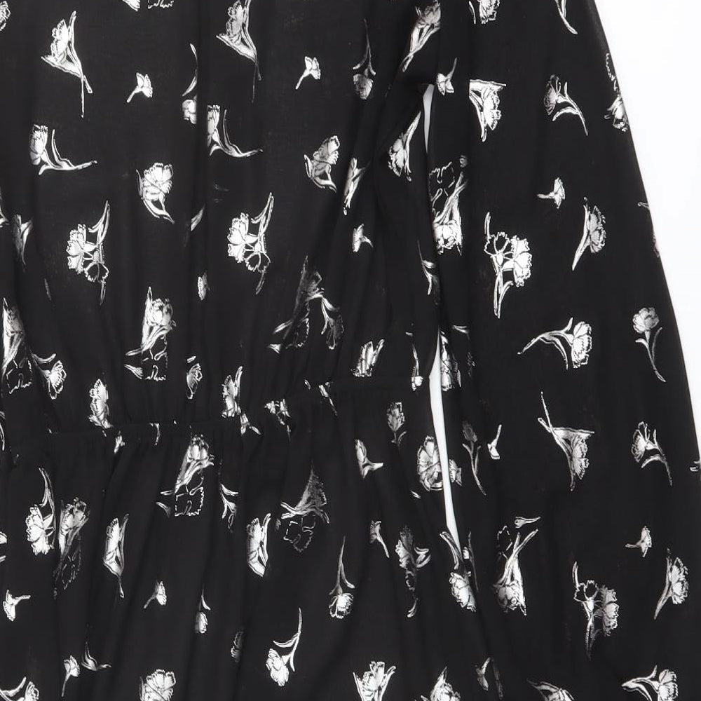 River Island Womens Black Floral Polyester Shirt Dress Size 8 Round Neck Button