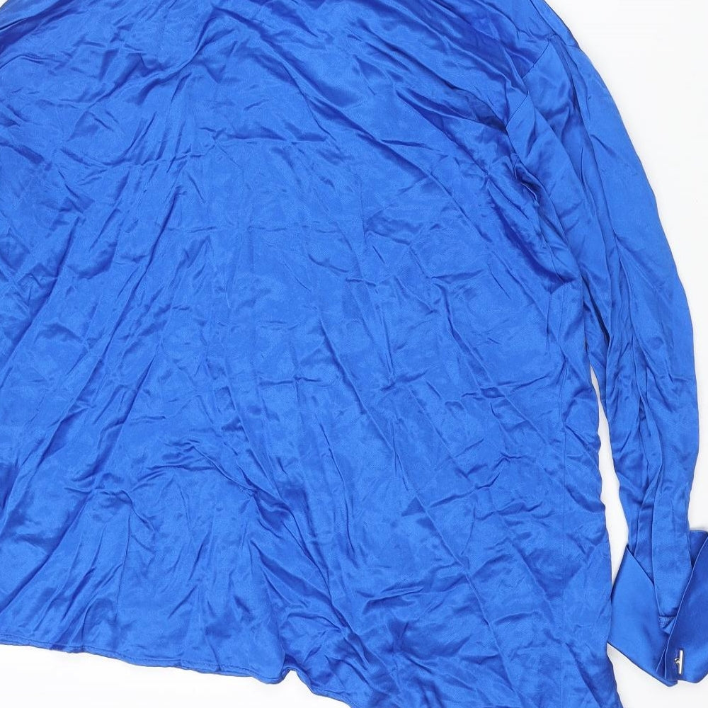 Zara Womens Blue Viscose Basic Button-Up Size S Collared - Asymmetric Hem