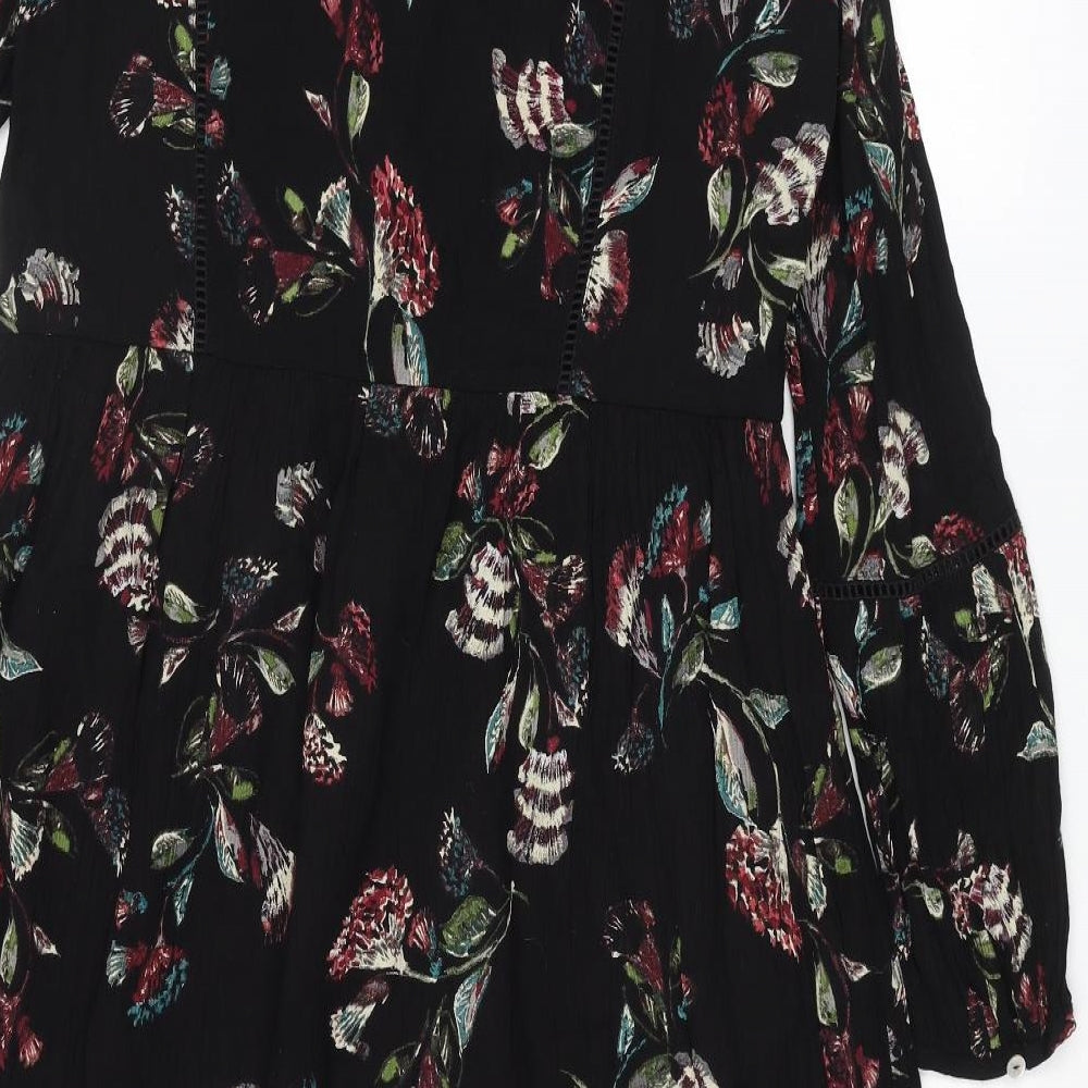 RJR.John Rocha Womens Black Geometric Viscose A-Line Size 10 V-Neck Pullover
