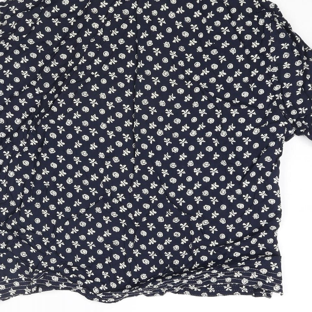Anne Brooks Womens Blue Geometric Viscose Basic Button-Up Size 16 Collared