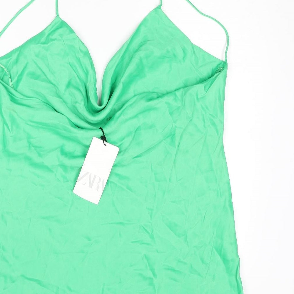 Zara Womens Green Viscose Mini Size 2XL Cowl Neck Pullover