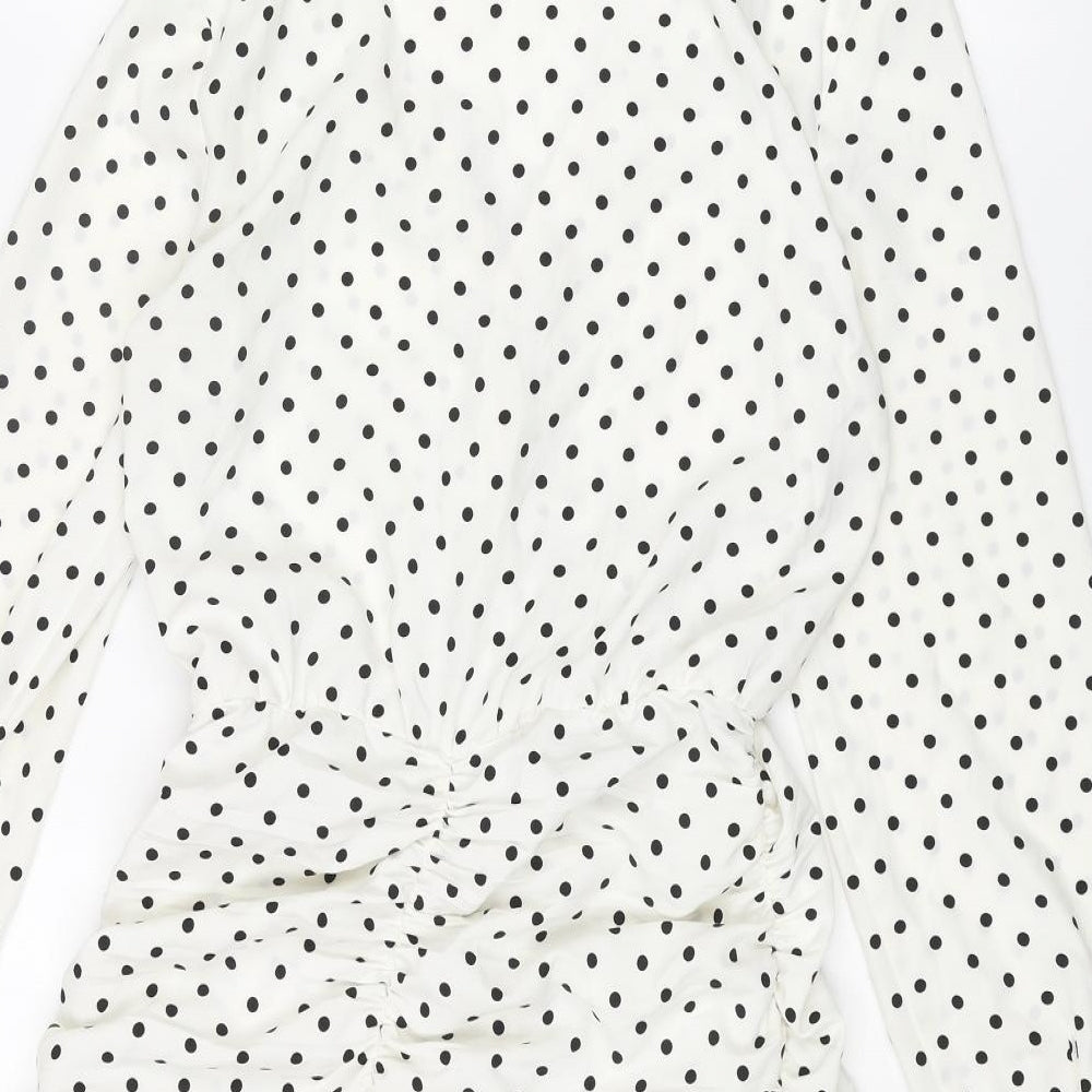 Zara Womens Ivory Polka Dot Polyester Mini Size S V-Neck Zip