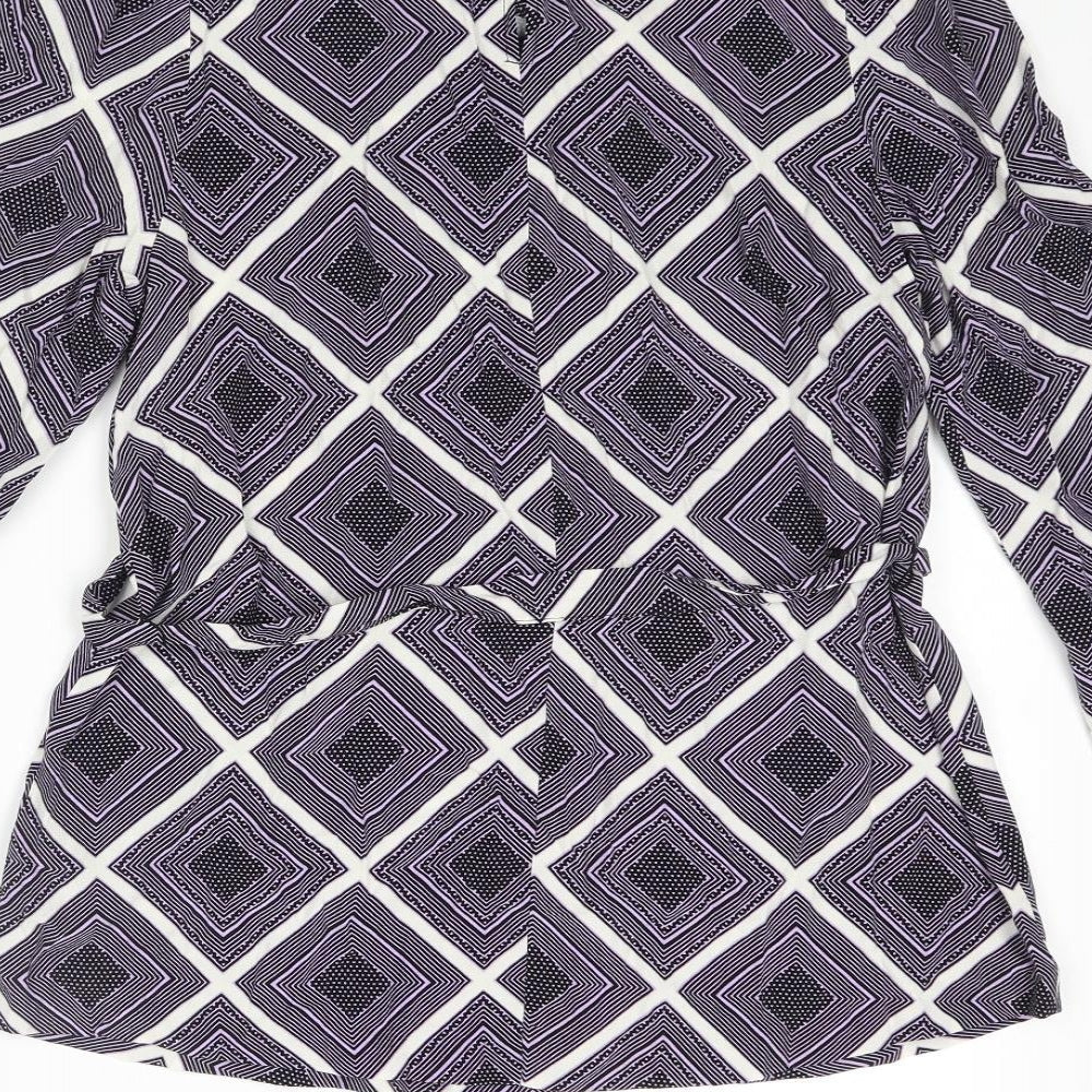 Marks and Spencer Womens Purple Geometric Viscose Basic Blouse Size 6 Round Neck