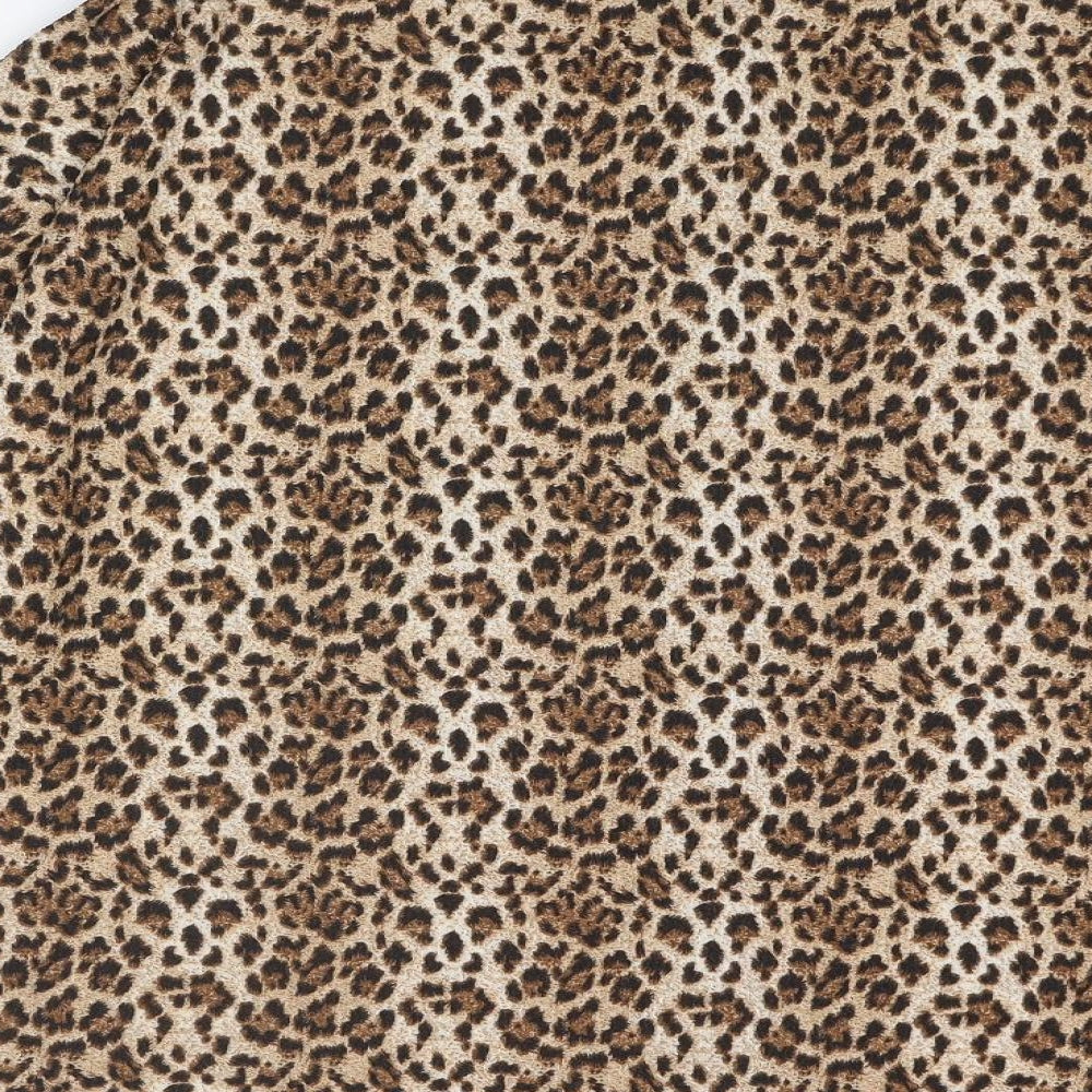 Max Womens Brown Animal Print Polyester Basic Button-Up Size 14 Collared - Leopard Print Size 14-16