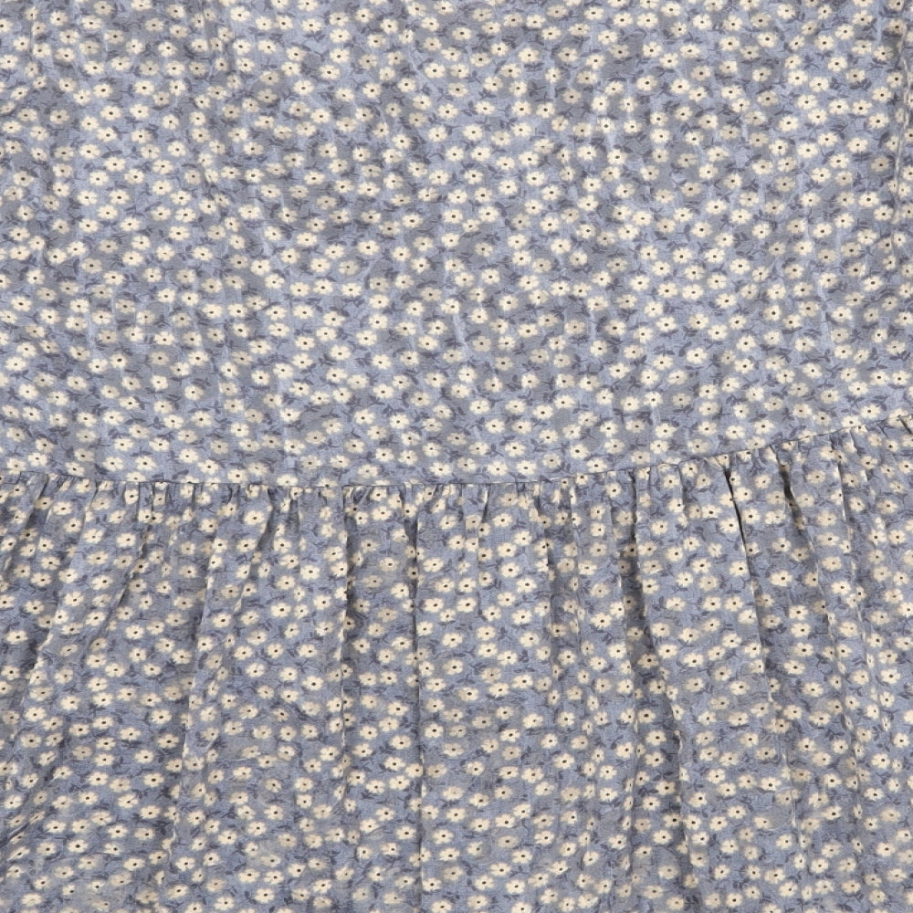 Zara Womens Blue Floral Polyester Basic Blouse Size L Round Neck