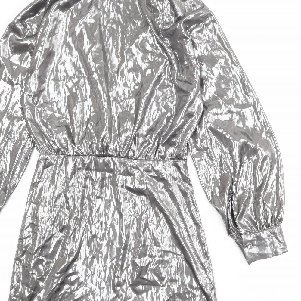 Zara Womens Silver Polyester A-Line Size S Collared Zip
