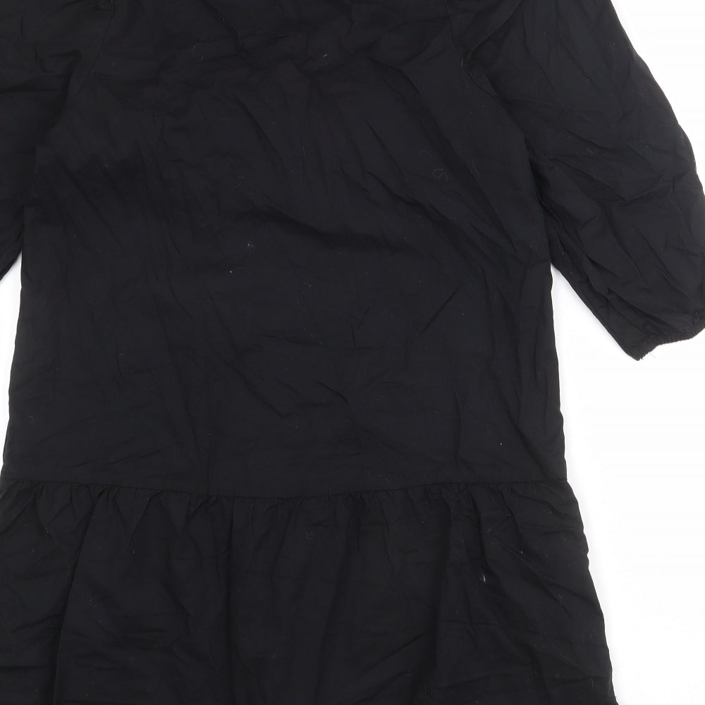 Divided by H&M Womens Black 100% Cotton A-Line Size S Round Neck Button