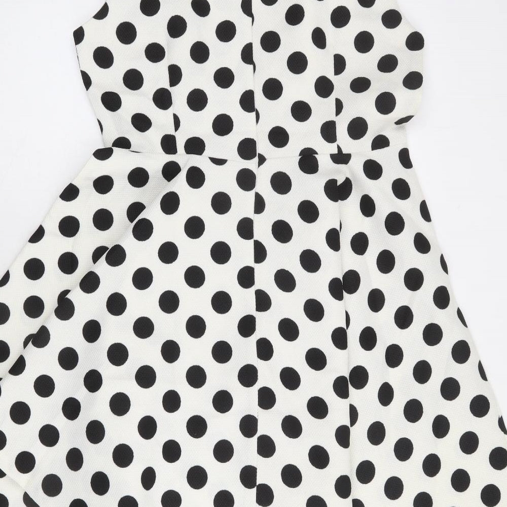 Real Form Womens White Polka Dot Polyester Trapeze & Swing Size 14 Round Neck Zip