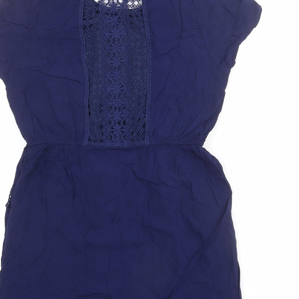 Tokyo Doll Womens Blue Viscose Skater Dress Size 14 Boat Neck Pullover