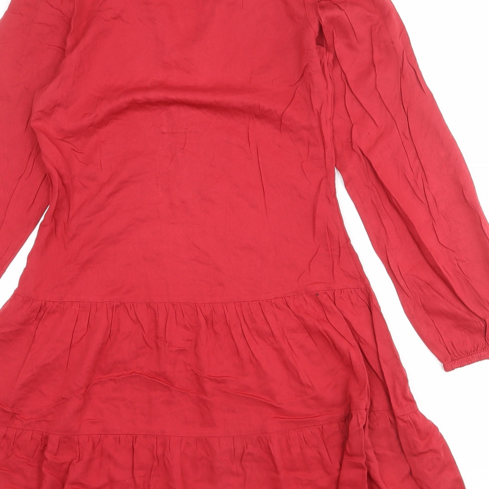 Marks & Spencer Womens Red Viscose Shirt Dress Size 6 Collared Button