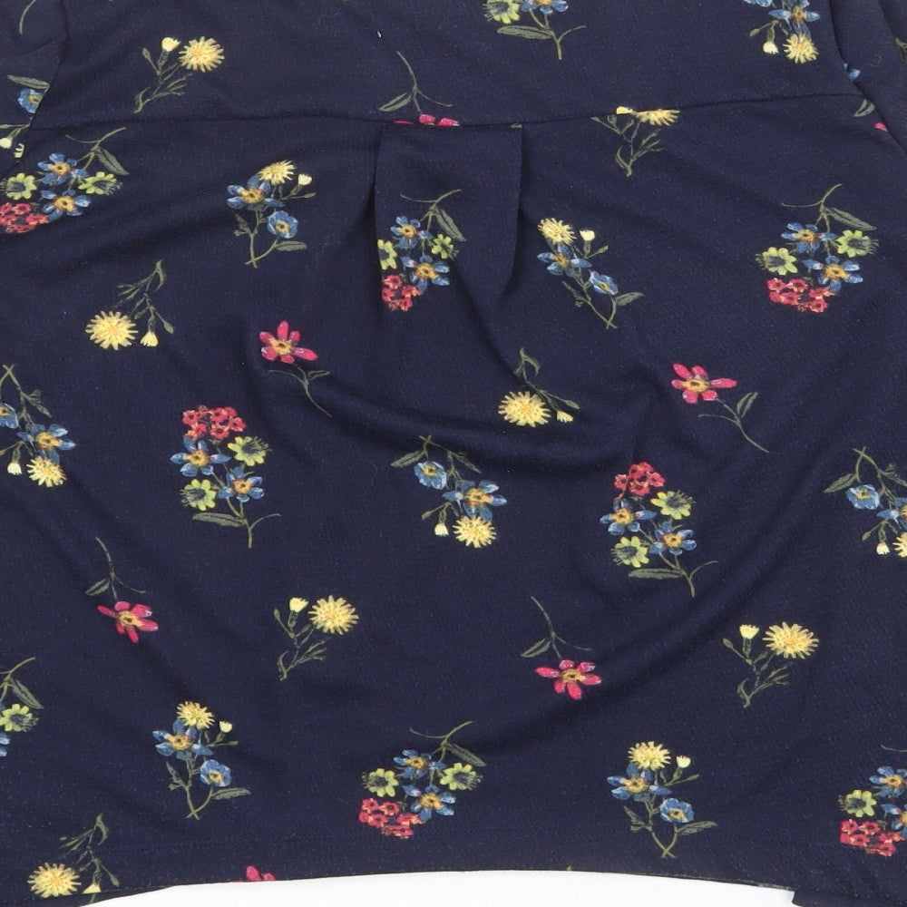 Marks & Spencer Womens Blue Floral Polyester Basic T-Shirt Size 10 Round Neck