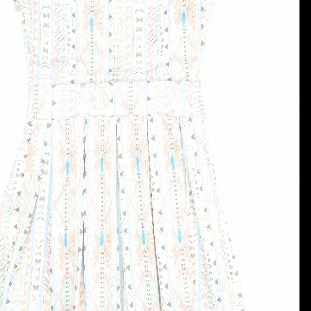 LASCANA Womens Multicoloured Geometric Polyester Fit & Flare Size 8 Boat Neck Pullover