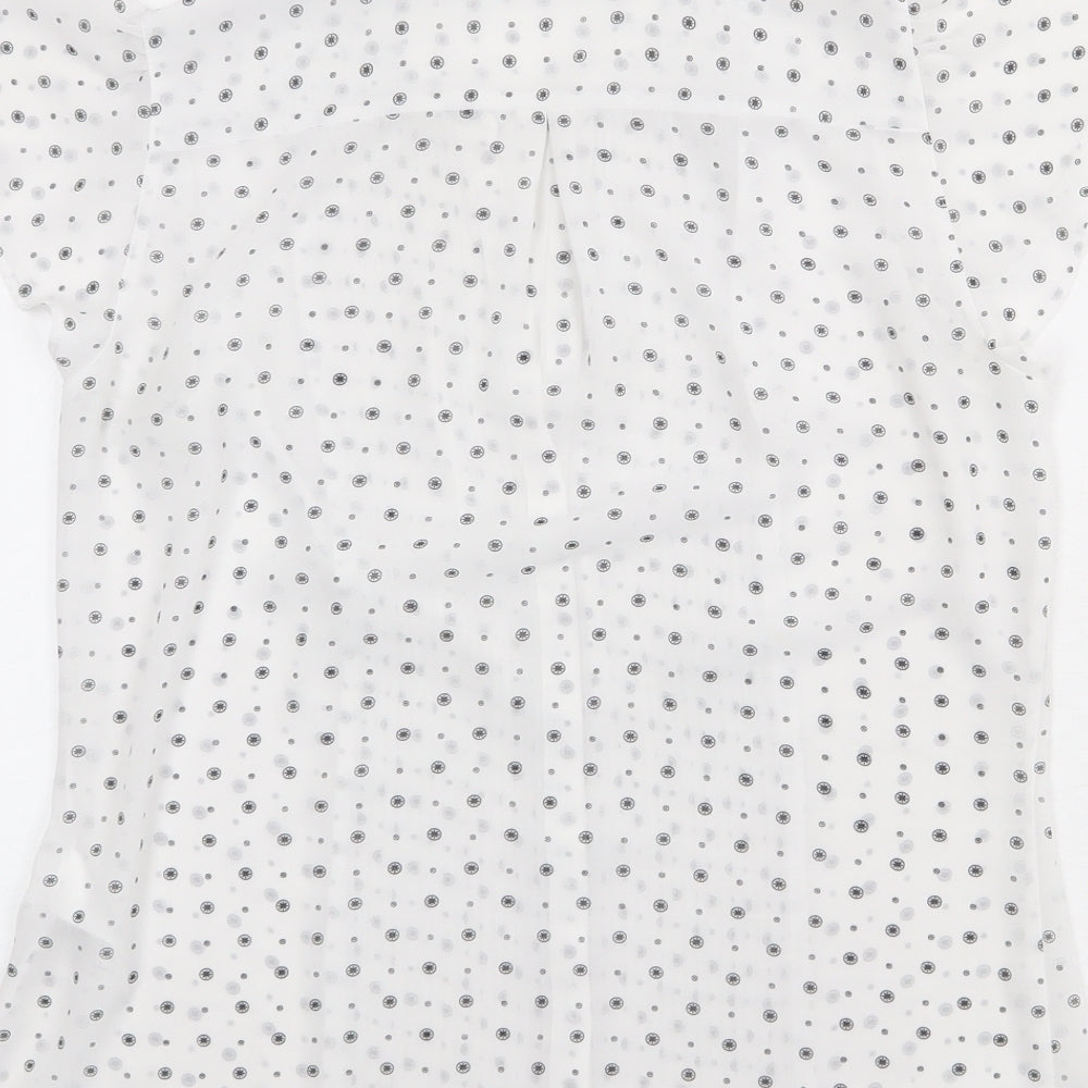 H&M Womens White Geometric Polyester Basic Button-Up Size 10 V-Neck