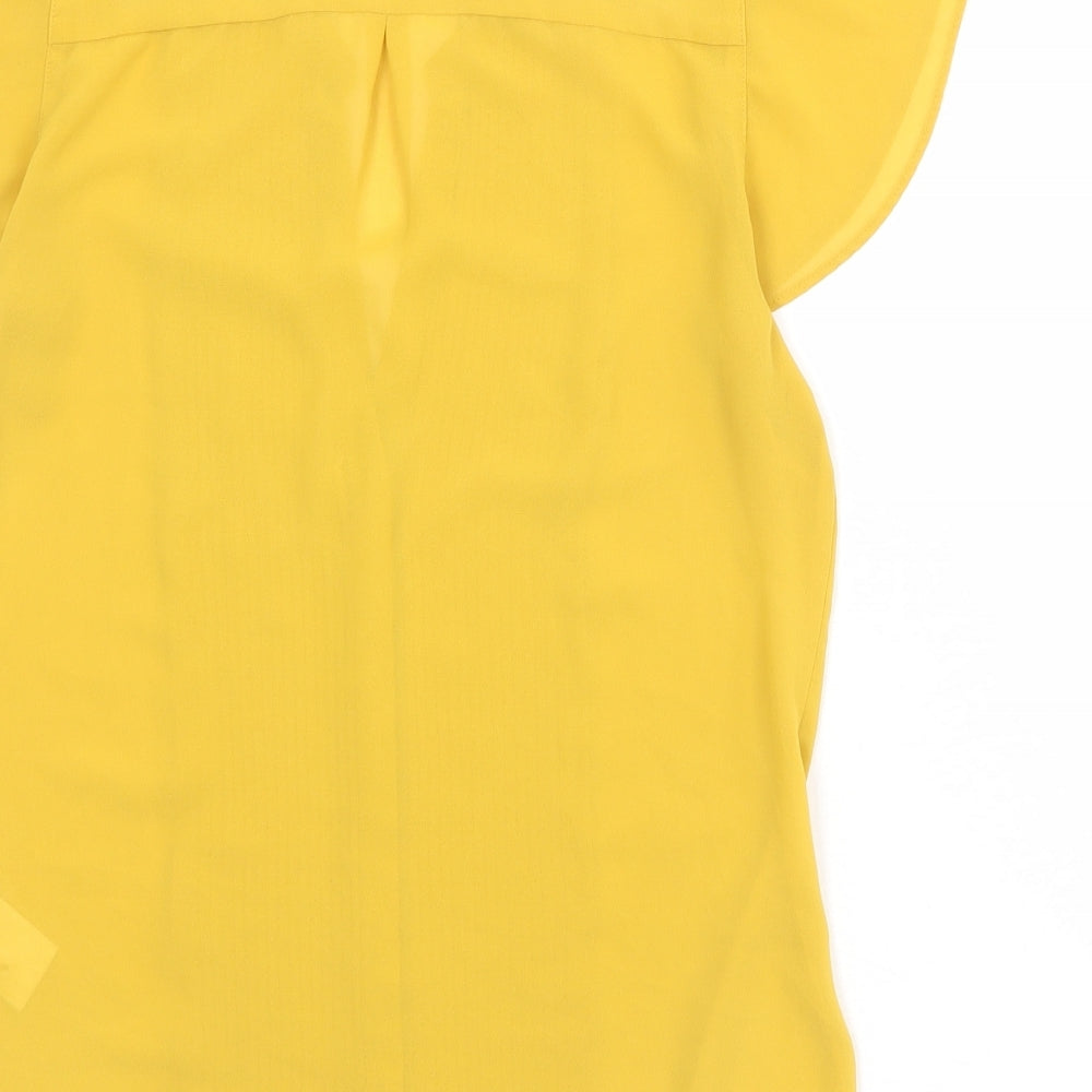 H&M Womens Yellow Polyester Basic Button-Up Size 8 V-Neck