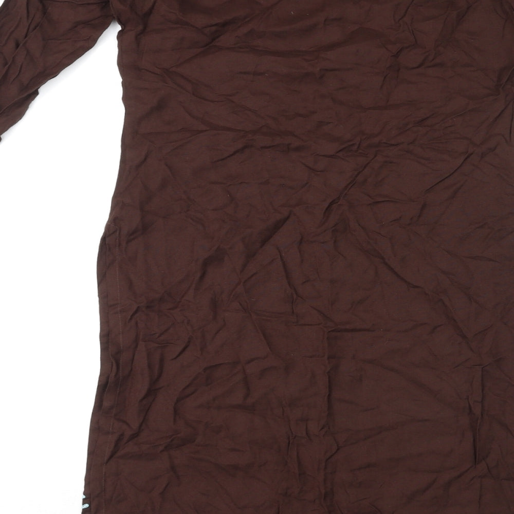 Rupali Womens Brown Geometric Rayon Kaftan Size S Round Neck Pullover