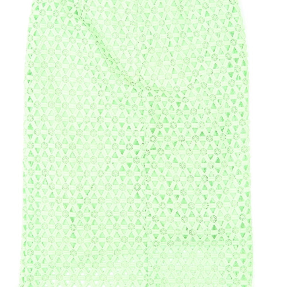 Zara Womens Green Geometric Cotton A-Line Skirt Size S Zip