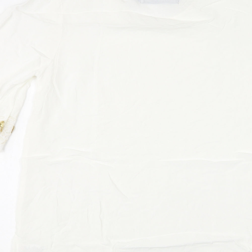 Cotton Edits Womens White Viscose Basic Blouse Size 10 Round Neck