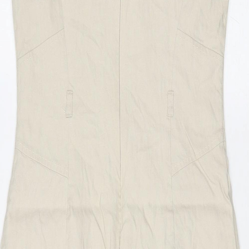 Marks & Spencer Womens Beige Linen Pencil Dress Size 8 V-Neck Zip