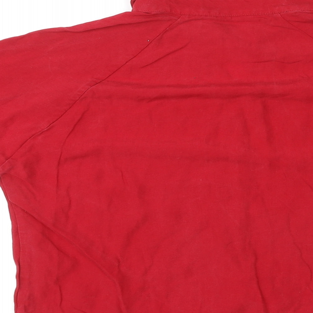 Mango Womens Red Lyocell Basic Button-Up Size 2XS Collared