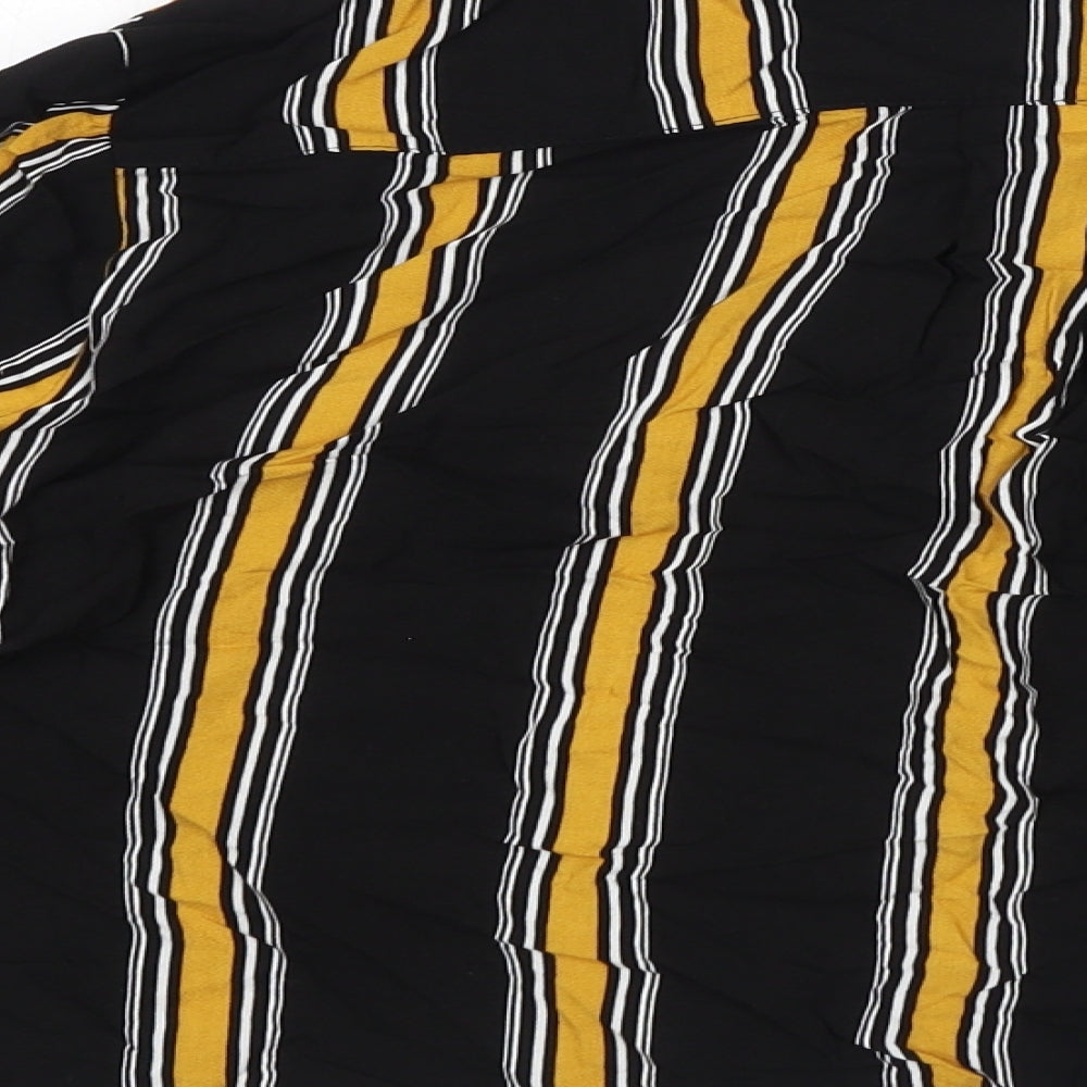 Select Womens Black Striped Viscose Basic Button-Up Size 16 Collared