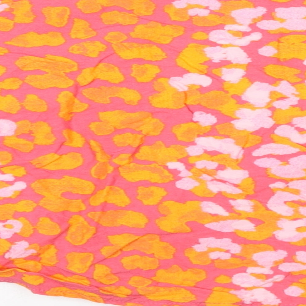 ASOS Womens Pink Animal Print Viscose Cropped Blouse Size 8 V-Neck - Tie Front