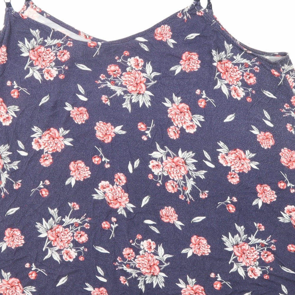 Torrid Womens Blue Floral Viscose Basic Tank Size 22 Round Neck