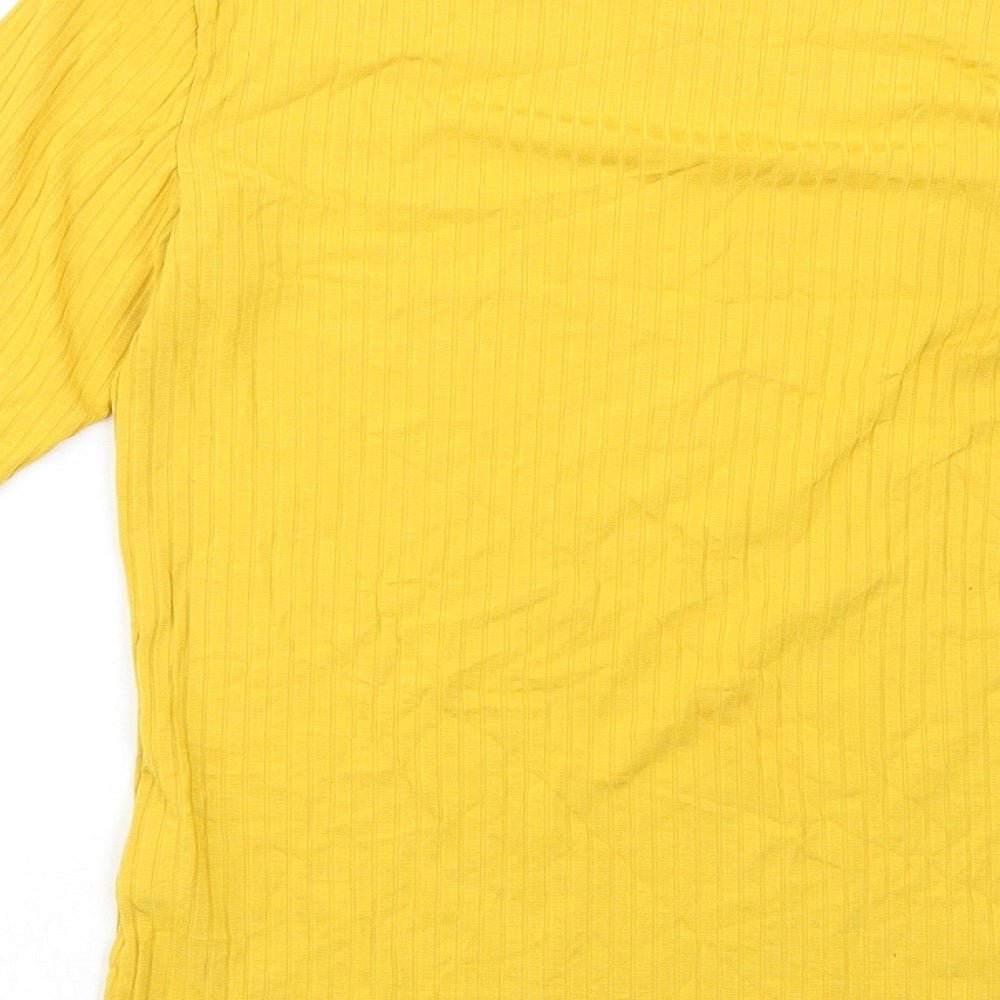 Warehouse Womens Yellow Viscose Basic T-Shirt Size 8 Mock Neck