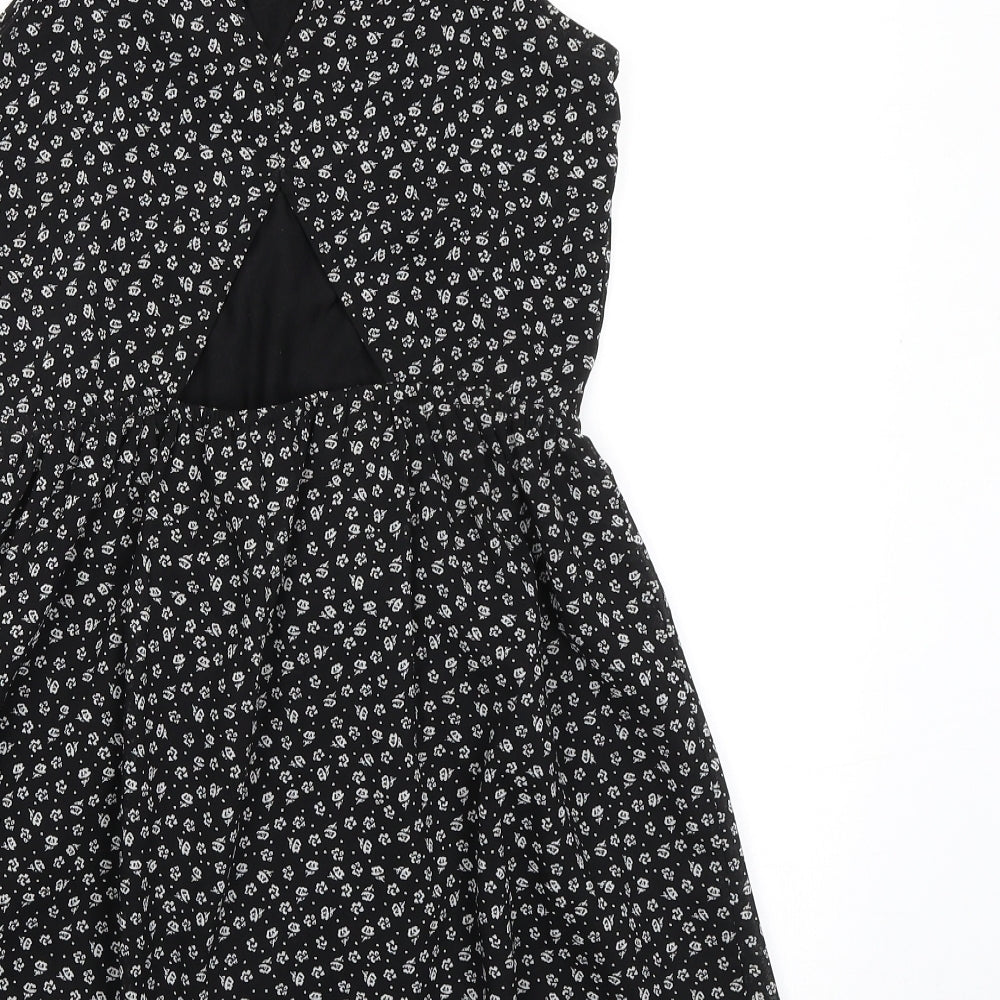 Divided by H&M Womens Black Geometric Polyester Tank Dress Size 8 Scoop Neck Pullover