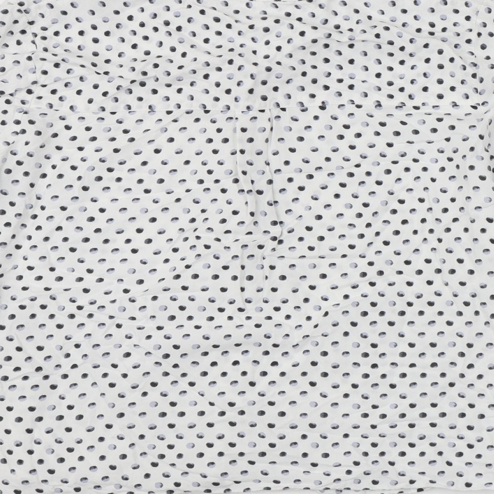 Marks & Spencer Womens White Polka Dot Viscose Basic Button-Up Size 10 Round Neck