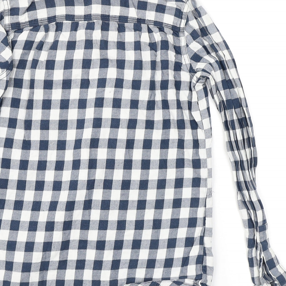 New Look Womens Blue Check Viscose Basic Button-Up Size 6 Collared