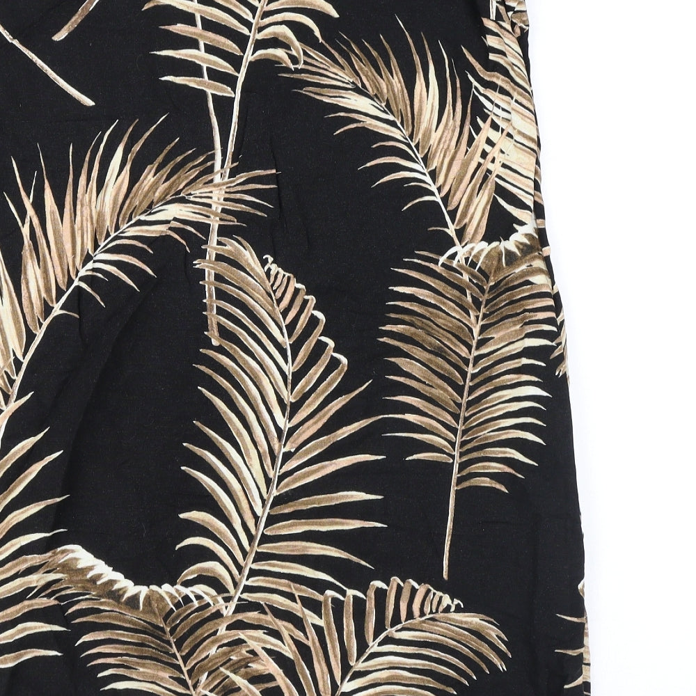 H&M Womens Black Geometric Linen T-Shirt Dress Size 8 V-Neck Pullover