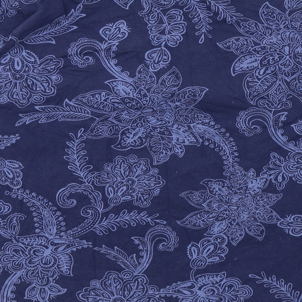 Croft & Barrow Womens Blue Floral Cotton Basic T-Shirt Size L V-Neck