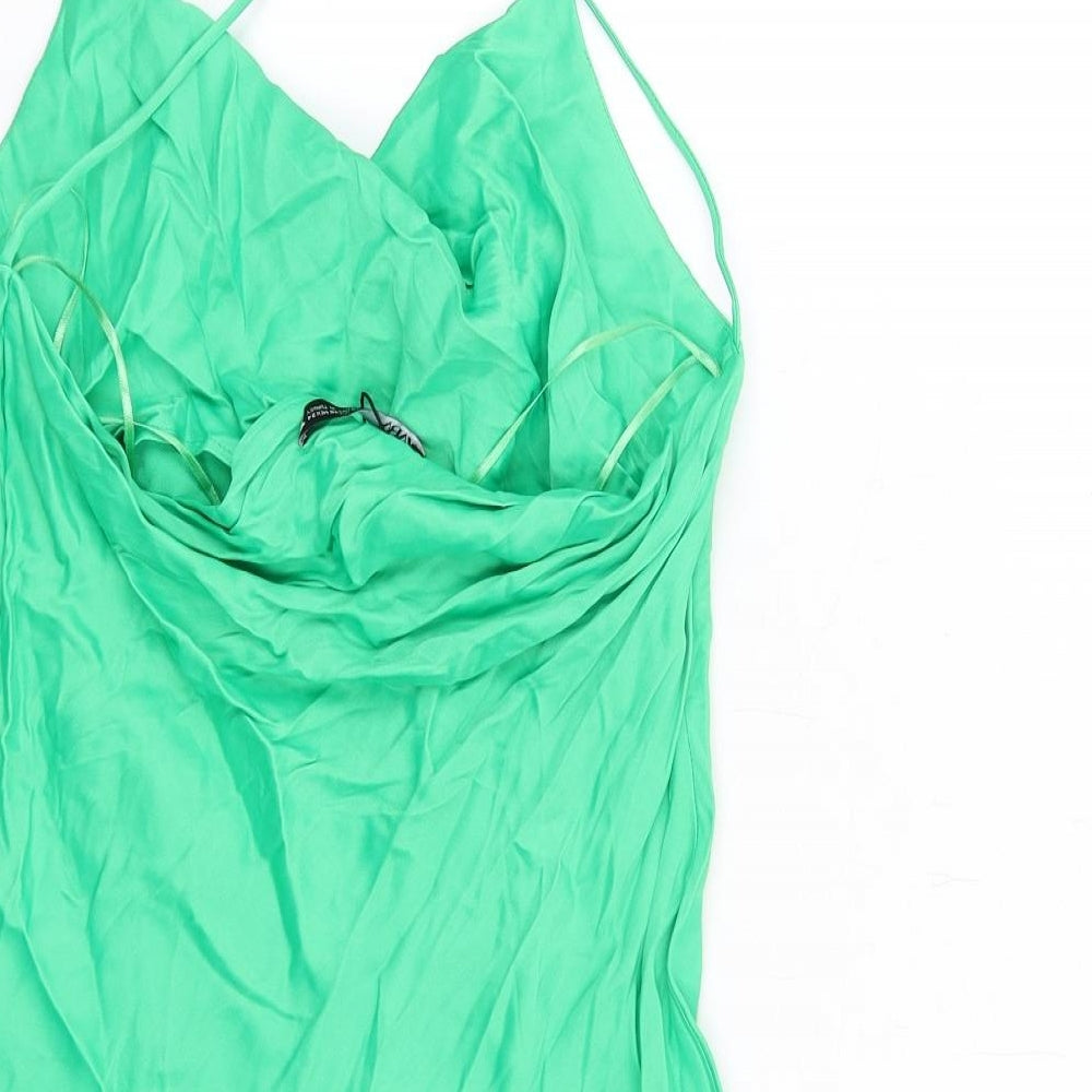 Zara Womens Green Viscose Slip Dress Size XS Cowl Neck Pullover