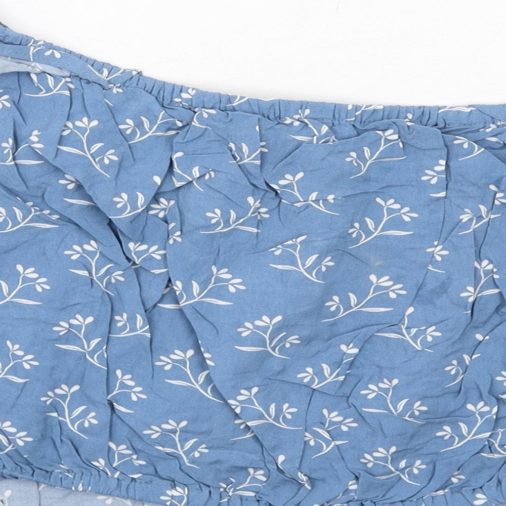 New Look Womens Blue Floral Viscose Cropped Blouse Size 14 Scoop Neck