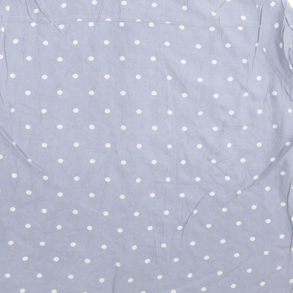 H&M Womens Blue Polka Dot Viscose Basic Button-Up Size 12 Collared